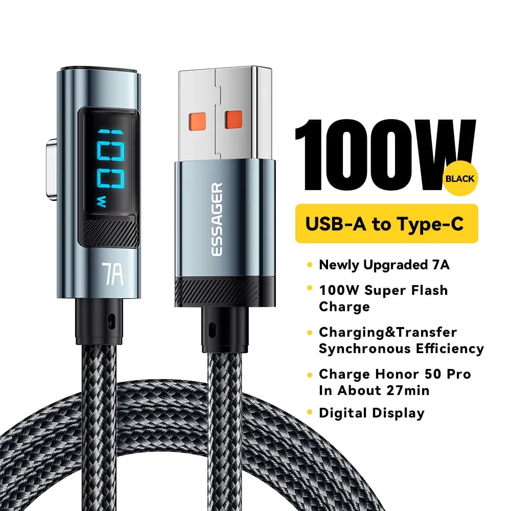 7A 100W kotni USB-C kabel z digitalnim zaslonom
