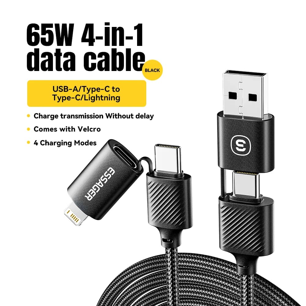4-v-1 USB-C kabel, 65W PD hitro polnjenje