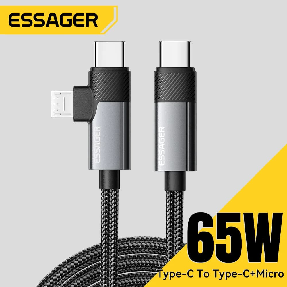 2-v-1 kabel za hitro polnjenje PD 65W Tip-C/USB-A na Micro