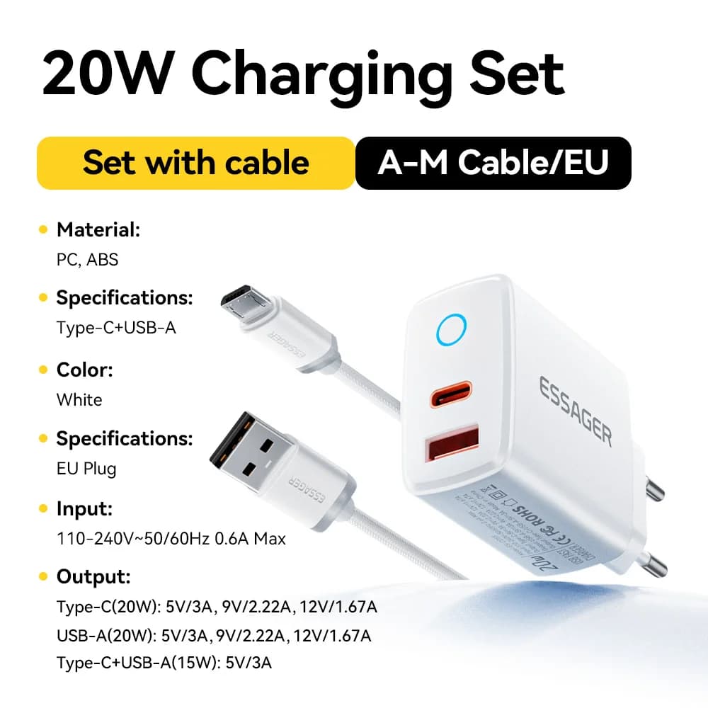 Komplet hitrega polnilnika USB-C PD 20 W