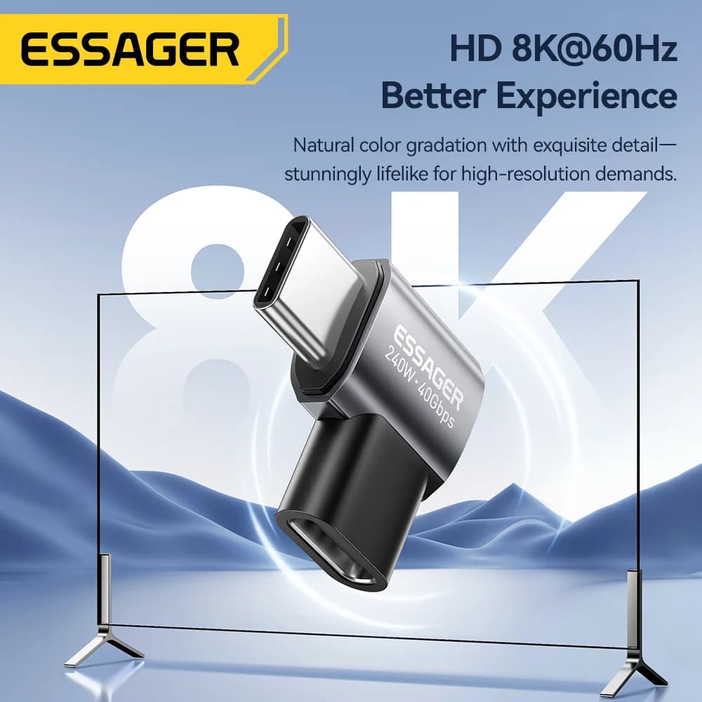 USB4.0 240W adapter OTG za podatke kot 90 stopinj, 8K