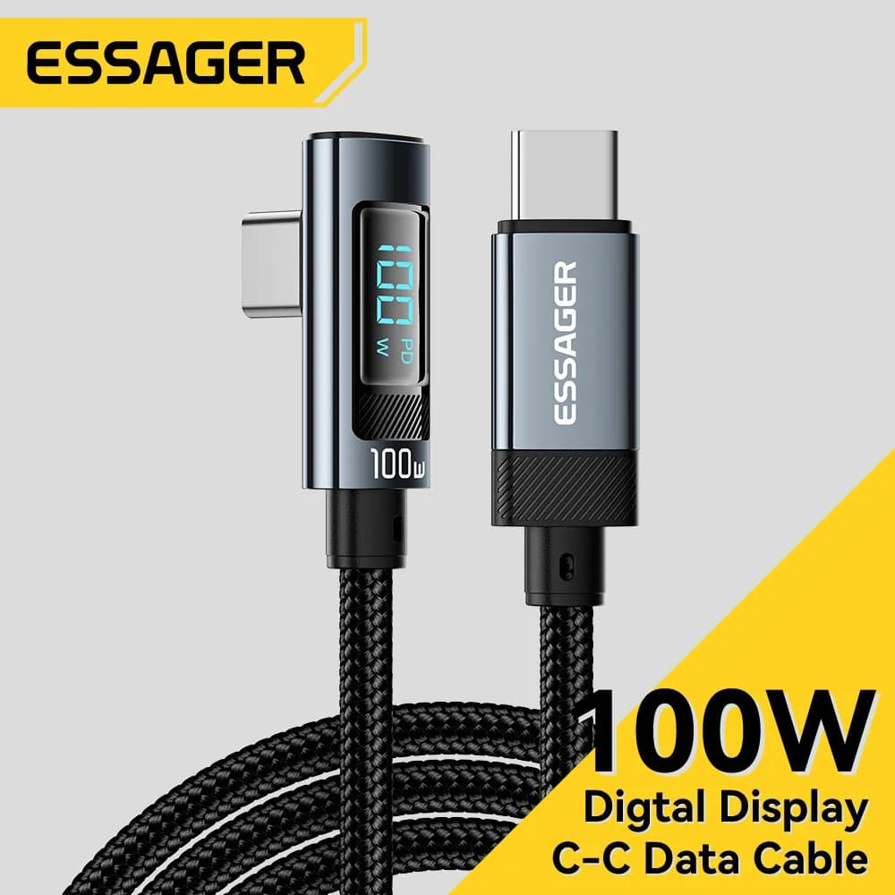 100W 5A USB-C kabel s kotom 90 stopinj in LED zaslonom