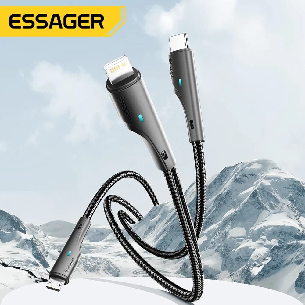 3-v-1 večji polnilni kabel USB-C Micro USB Lightning