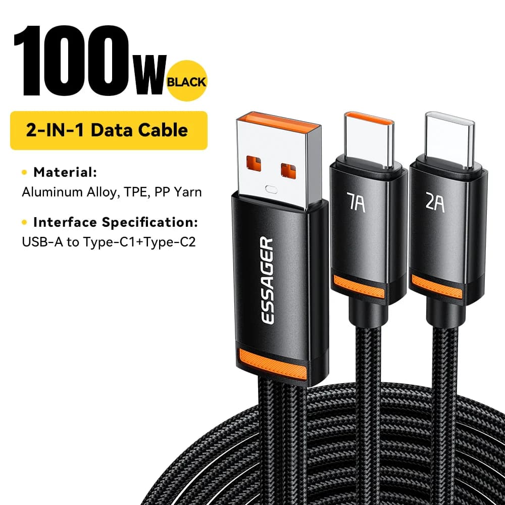 2-v-1 USB-A na Type-C in Lightning kabel, 100W