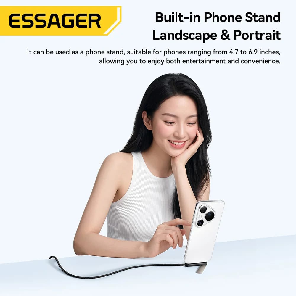 2-v-1 kotni kabel USB-C 7A s stojalom za telefon