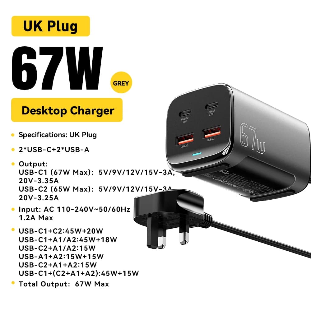 Namizni hitri polnilnik GaN USB-C 67W